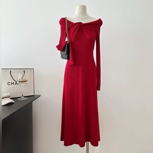 Red Bow-Neck Sweater